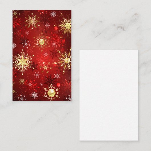 Carte De Visite Noël Golden Snowflakes sur Arrière - plan rouge (Devant / Derrière)