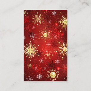 Carte De Visite Noël Golden Snowflakes sur Arrière - plan rouge