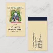 Carte De Visite Noël Souhaite Mignonne Enfant & Kitty Chat Noël (Devant / Derrière)