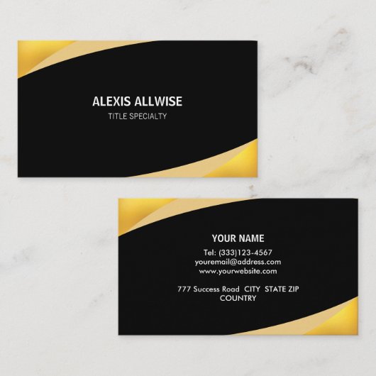 Carte De Visite Noir Abstrait et or (Devant / Derrière)