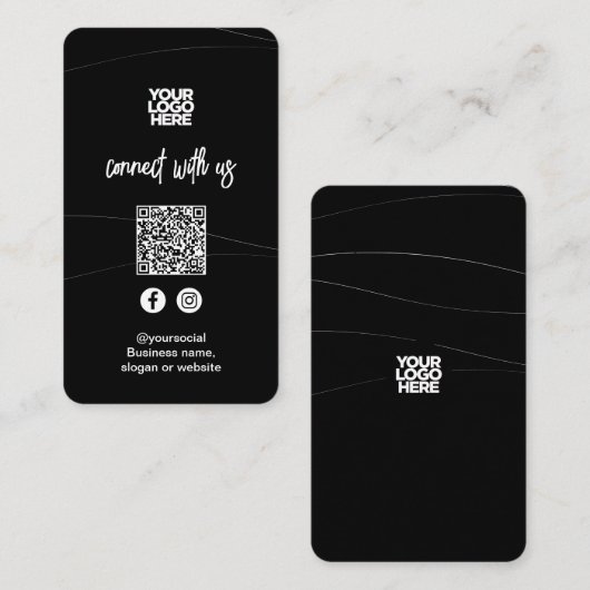 Carte De Visite Noir Abstrait | Social Media QR Code (Devant / Derrière)