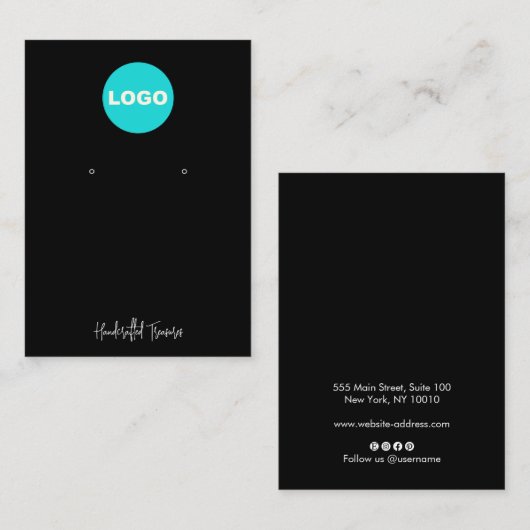 Carte De Visite Noir Ajouter Logo Signature Script d'oreille Bijou (Devant / Derrière)