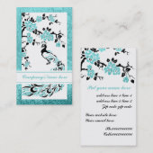 Carte De Visite Noir, aqua paon et fleurs de cerisiers (Devant / Derrière)