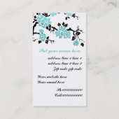 Carte De Visite Noir, aqua paon et fleurs de cerisiers (Dos)