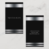 Carte De Visite Noir Argent Élégant Chic moderne Glam Professionne (Devant / Derrière)