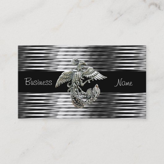 Carte de visite noir argent phénix oiseau bijou (Devant)