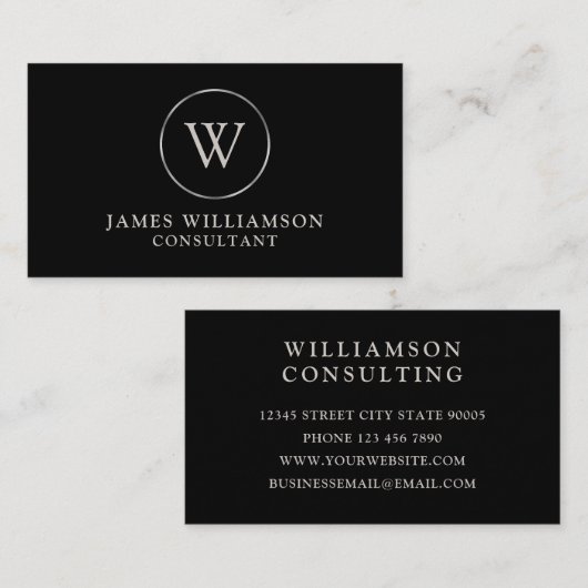 Carte De Visite Noir argenté monogramme (Devant / Derrière)