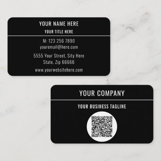 Carte de visite noir avec code QR Votre propre des (Devant / Derrière)