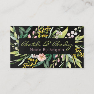 Carte De Visite Noir Avec Fleur Spa Et Corps Faits À La Main