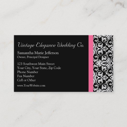 Carte De Visite Noir avec Pink Passion Damas (Devant)