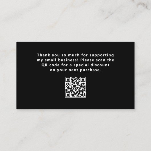 Carte De Visite Noir avec script Décontracté et coeur | Merci (Dos)