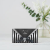 Carte de visite noir blanc bande argenté (Debout devant)