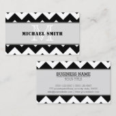 Carte De Visite Noir Blanc Chevron Zigzag Monogramme #2 (Devant / Derrière)