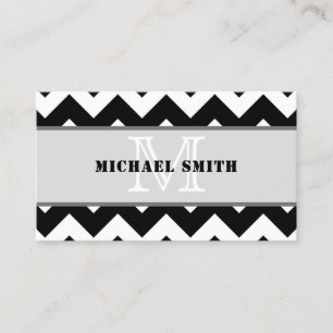 Carte De Visite Noir Blanc Chevron Zigzag Monogramme #2