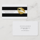 Carte De Visite Noir & Blanc Chic Gold Lips Artiste maquillage (Devant / Derrière)