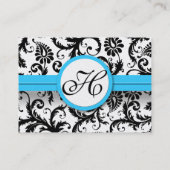 Carte De Visite Noir & Blanc Damas Bright Aqua Raisonné Trim (Dos)