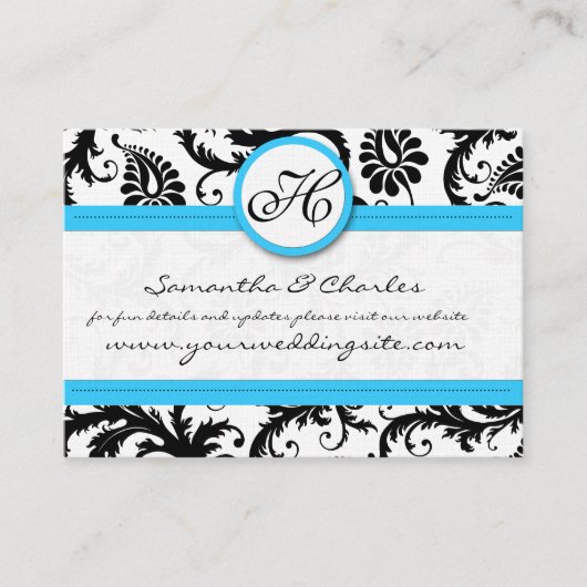 Carte De Visite Noir & Blanc Damask Bright Aqua Trim avec points (Devant)