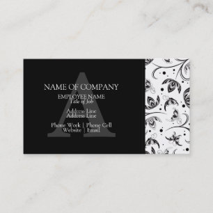 Carte De Visite Noir Blanc Design élégant Floral Damask Monogramme