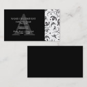 Carte De Visite Noir Blanc Design élégant Floral Damask Monogramme (Devant / Derrière)
