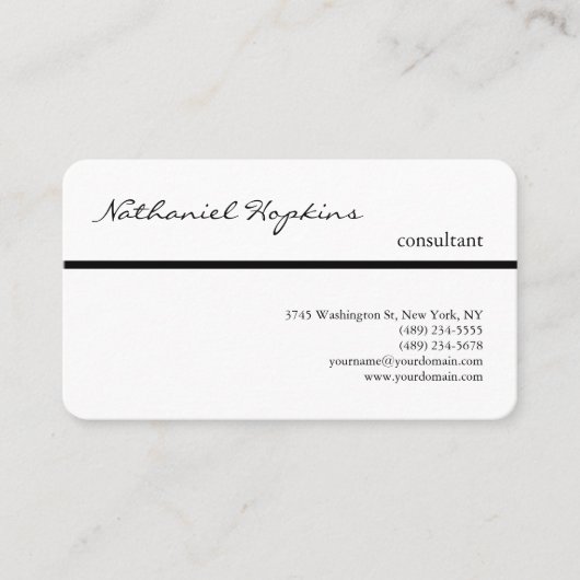 Carte De Visite Noir Blanc Écriture à la main Tendance Moderne Sim (Devant)