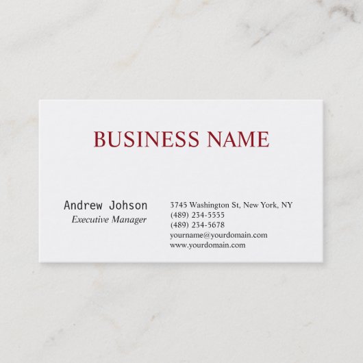 Carte De Visite Noir Blanc Élégant Classique Simple (Devant)