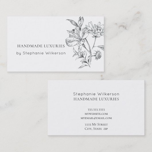 Carte de visite noir blanc élégant fait main (Devant / Derrière)