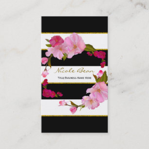 Carte De Visite Noir Blanc et Or Moderne Floral Chic Glamour