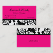 Carte de visite noir, blanc, et rose de damassé (Devant / Derrière)