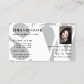 Carte De Visite Noir blanc gris chic avec logo photo et monogramme (Dos)