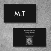 Carte De Visite Noir Blanc Initiales Logo Code QR professionnel
