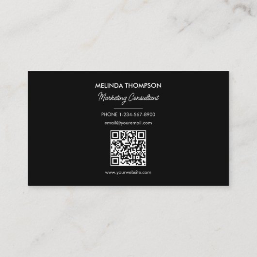 Carte De Visite Noir Blanc Initiales Logo Code QR professionnel (Dos)