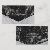 Carte De Visite Noir blanc & Marbre Argent Moderne Glam tendance (Devant / Derrière)