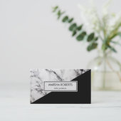 Carte De Visite Noir & Blanc Marbré Et Triangle (Debout devant)