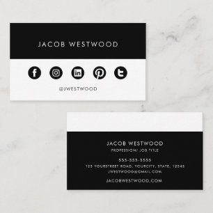 Carte De Visite Noir blanc médias sociaux moderne simple minimalis