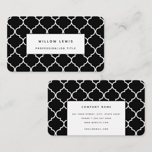 Carte De Visite Noir & Blanc Méditerranéen Simple Marocain (Devant / Derrière)