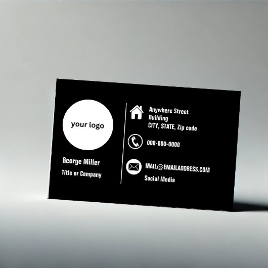 Carte De Visite noir blanc minimal professionnel rond logo