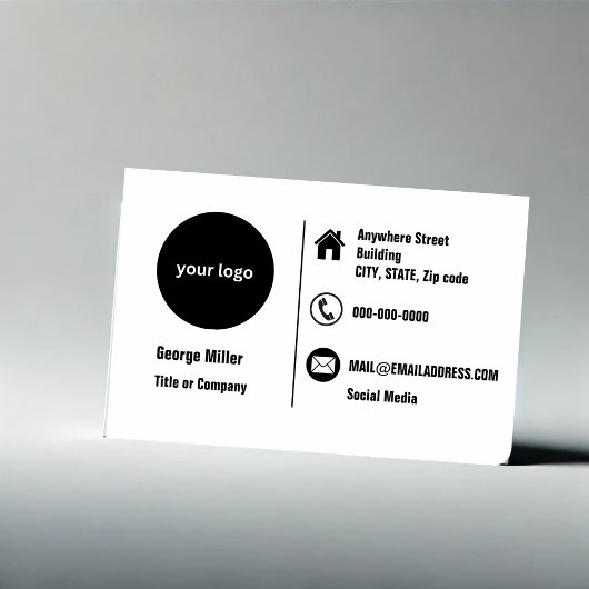 Carte De Visite noir blanc minimal professionnel rond logo