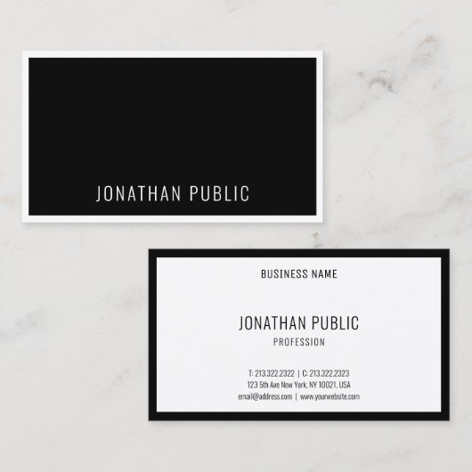 Carte De Visite Noir blanc moderne Créatif Simple Modèle Chic (Devant / Derrière)