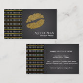 Carte De Visite Noir & Blanc Moderne Faux Gold Lips Beauté (Devant / Derrière)
