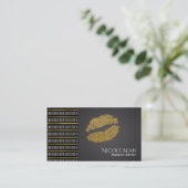 Carte De Visite Noir & Blanc Moderne Faux Gold Lips Beauté (Debout devant)