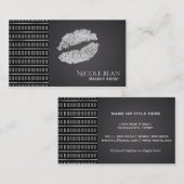 Carte De Visite Noir & Blanc Moderne Faux Lèvres Argent Beauté (Devant / Derrière)