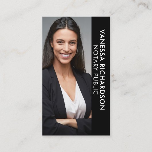 Carte De Visite Noir & Blanc moderne Notaire photo verticale Code (Devant)