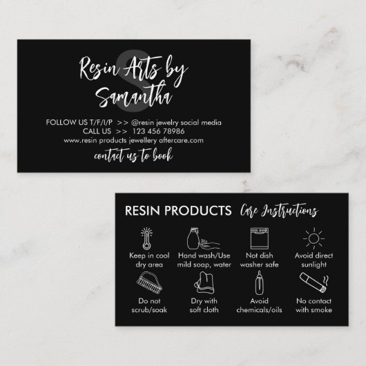 Carte De Visite Noir Blanc Moderne Résine Instructions pour l'entr (Devant / Derrière)
