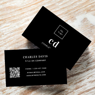 Carte De Visite Noir blanc monogramme initiales code Qr logo