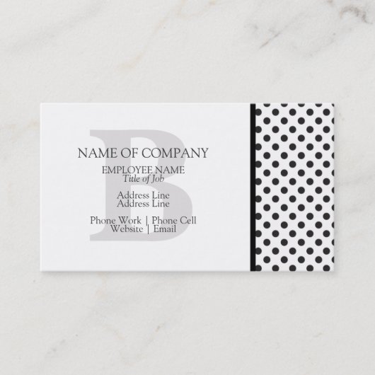 Carte De Visite Noir blanc Pois Gris Designer Monogramme (Devant)