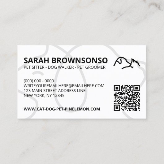 Carte De Visite Noir Blanc Qr Code Logo Chiens Chiens Chats Animau (Dos)