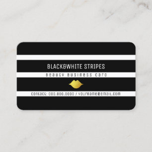Carte De Visite noir blanc rayures & lèvres beauté moderne
