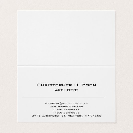 Carte De Visite Noir Blanc Simple Plain Architect (Extérieur déplié)