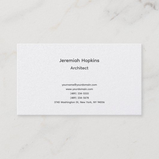 Carte De Visite Noir Blanc Simple Plain Architect Premium Pearl (Devant)