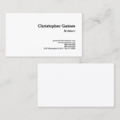 Carte De Visite Noir Blanc Simple Plain Architecte Classique (Devant / Derrière)
